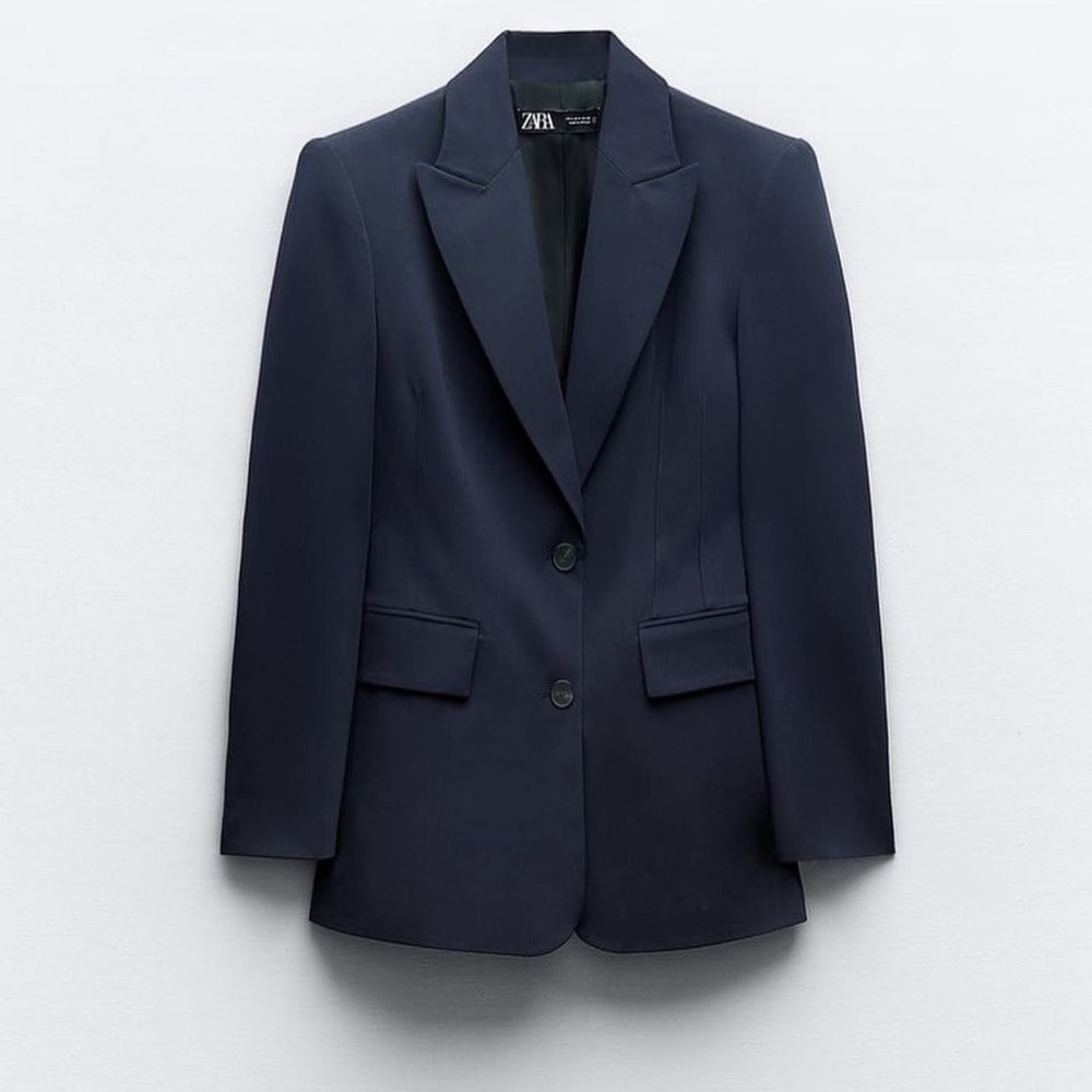 Zara Navy Fitted Seamed Blazer S